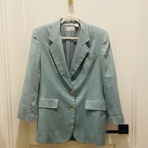 Point of View Collection Oversized XS Teal Lined Linen Blazer Runs Large